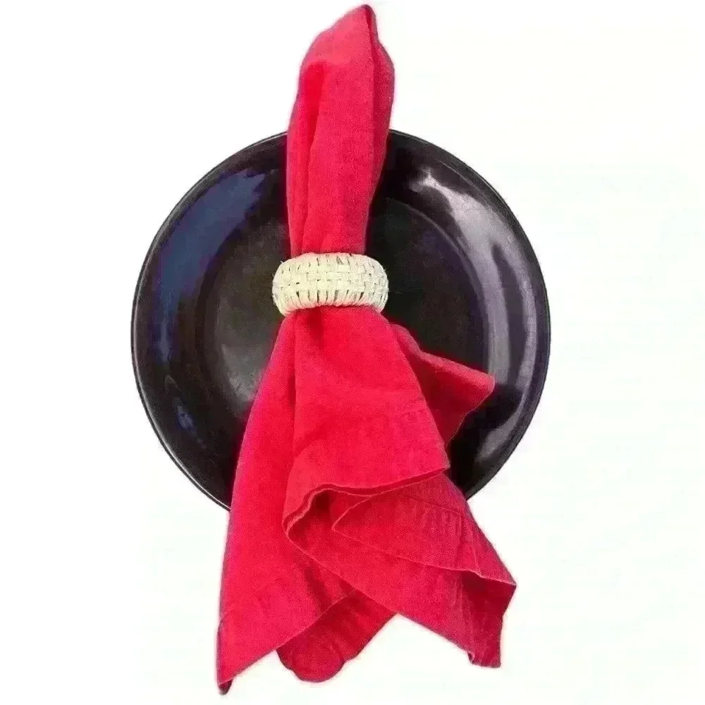 Woven straw raffia napkin rings set of 4